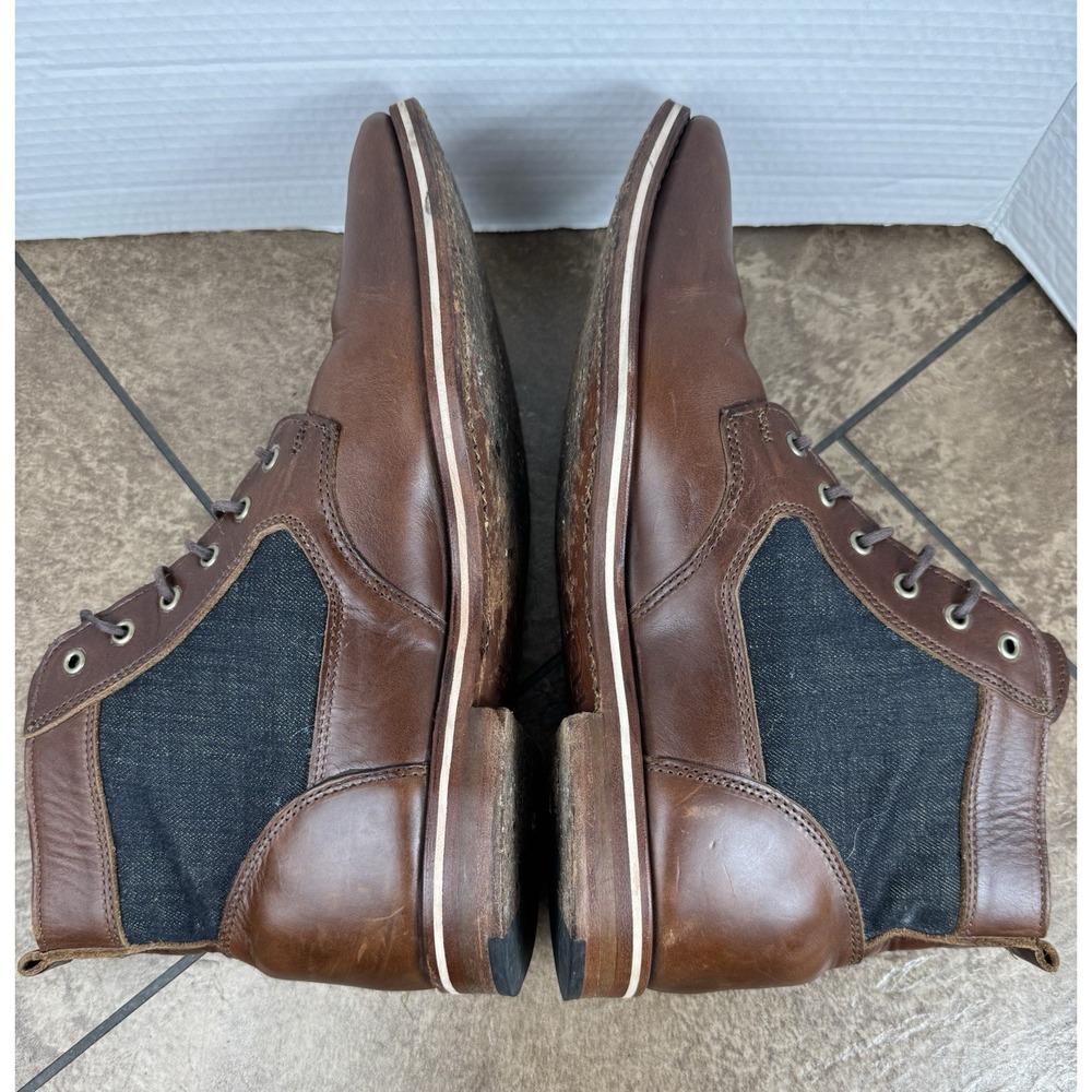 HELM Sam Lace Up Dress Boots Brown Horween Leather Blue Denim Size 11D USA Made - Picture 6 of 11